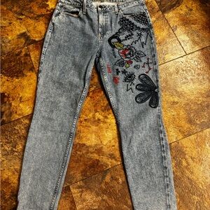Blue Alice + Olivia Embroidered High-Rise Women's Jeans